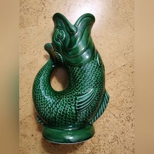 Green Fish Open Mouth Vase Dartmouth Devon England 9" x 6". Pottery
